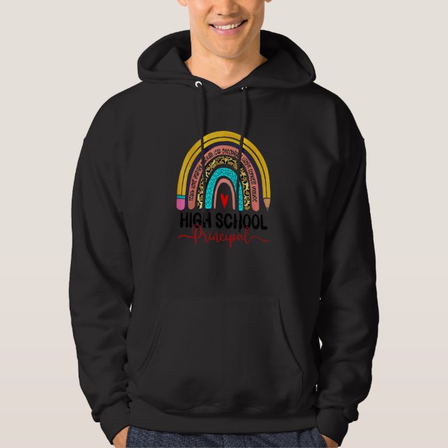 High School Principal Boho Rainbow Leopard Back To Hoodie (Front)