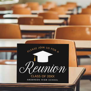 High School Reunion Chic Gold Black Custom Party Postcard