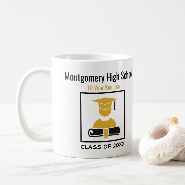 High School Reunion Custom Black Gold Coffee Mug (With Donut)
