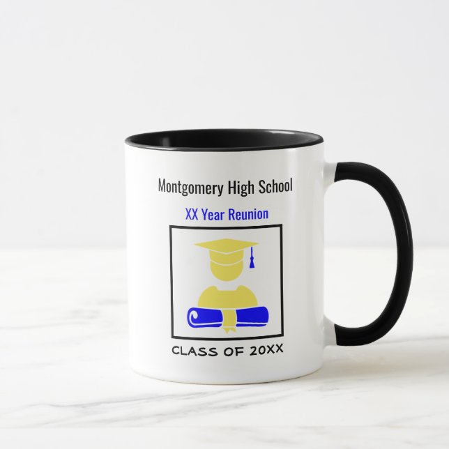 High School Reunion Custom Blue and Yellow Mug (Right)
