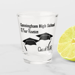 High School Reunion Dual Black Mortarboards Shot Glass