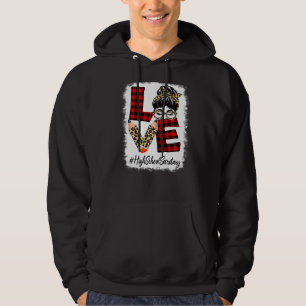High School Secretary Love Messy Bun Leopard Back Hoodie