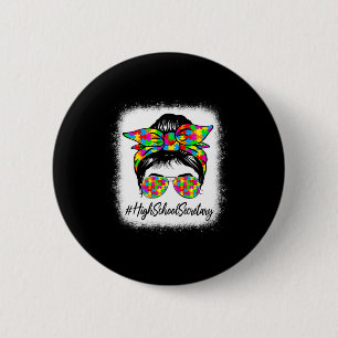 High School Secretary Messy Bun Women Autism Aware 6 Cm Round Badge