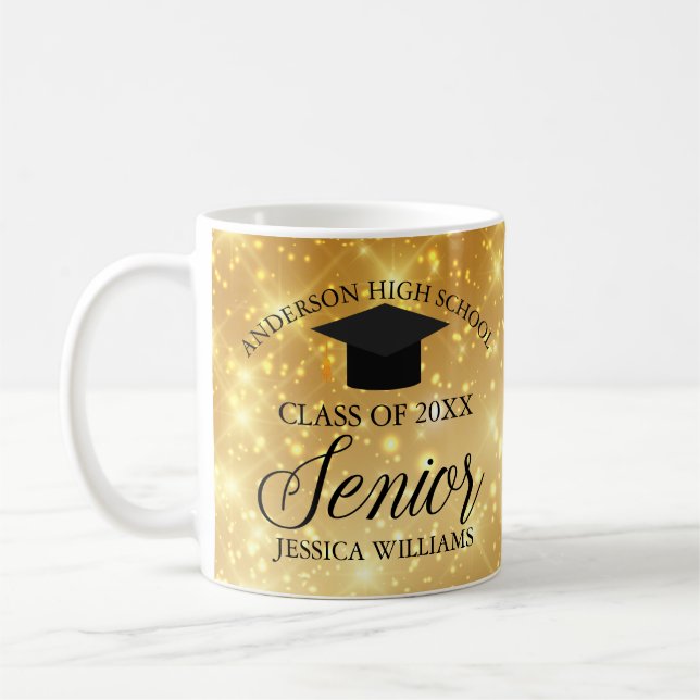 High School Senior Girl Gold Sparkle Custom 2025 Coffee Mug (Left)