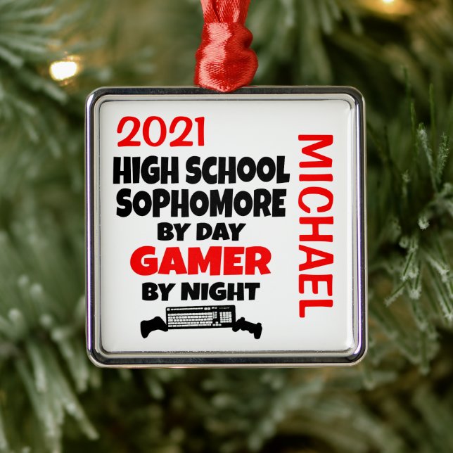 High School Sophomore Loves Playing Video Games Metal Ornament (Tree)