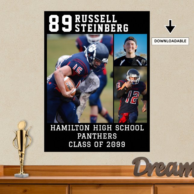 High School Sports Senior 3 Photo Collage Grad Poster (Creator Uploaded)