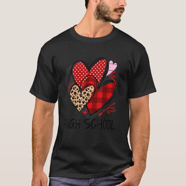 High School Teacher Buffalo Plaid Leopard Valentin T-Shirt (Front)