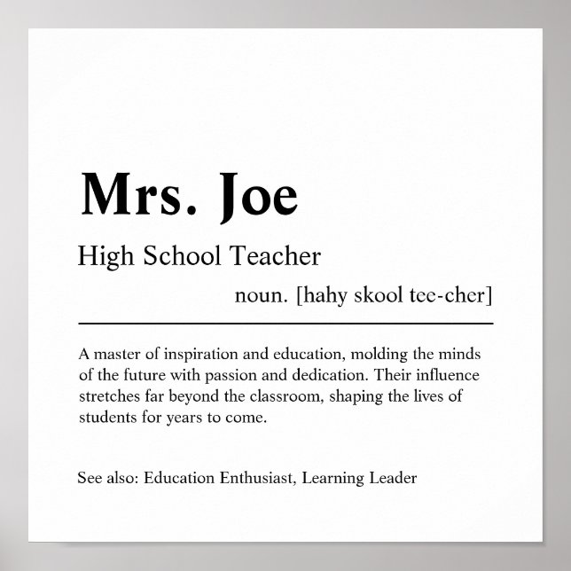High School Teacher Personalised Gift Poster (Front)