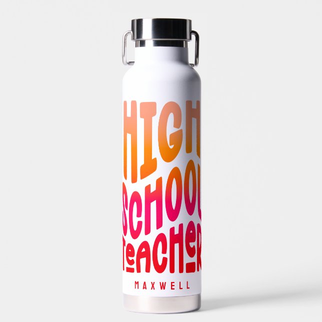 High School Teacher Red Orange Ombre Water Bottle (Front)