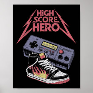High Score Hero Retro Gaming Gamer  Poster