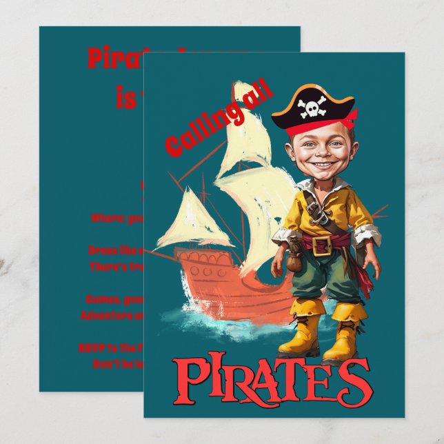 High Seas Birthday Adventure – Pirate Ship  Invitation (Front/Back)
