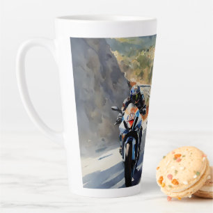 High-Speed Adventure in Vibrant Mountain Landscape Latte Mug