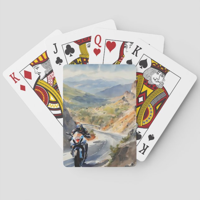 High-Speed Adventure in Vibrant Mountain Landscape Playing Cards (Back)