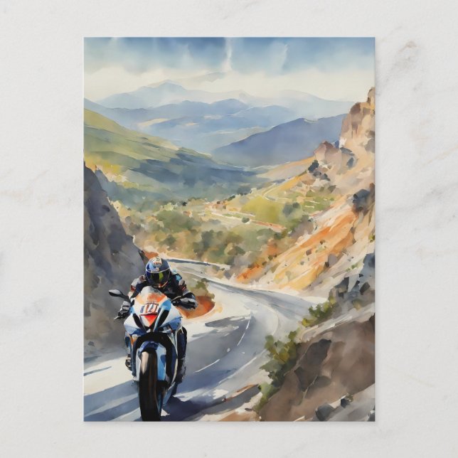 High-Speed Adventure in Vibrant Mountain Landscape Postcard (Front)