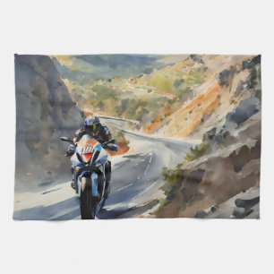 High-Speed Adventure in Vibrant Mountain Landscape Tea Towel