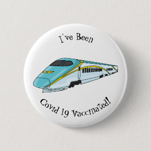 High speed bullet train cartoon illustration 6 cm round badge