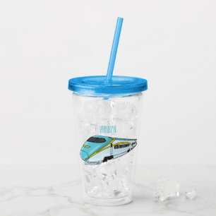 High speed bullet train cartoon illustration acrylic tumbler
