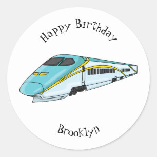 High speed bullet train cartoon illustration  classic round sticker