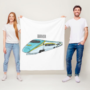 High speed bullet train cartoon illustration fleece blanket