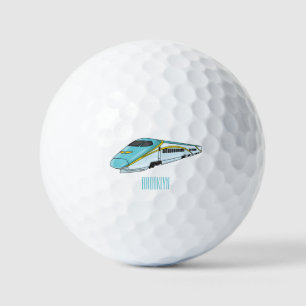 High speed bullet train cartoon illustration golf balls