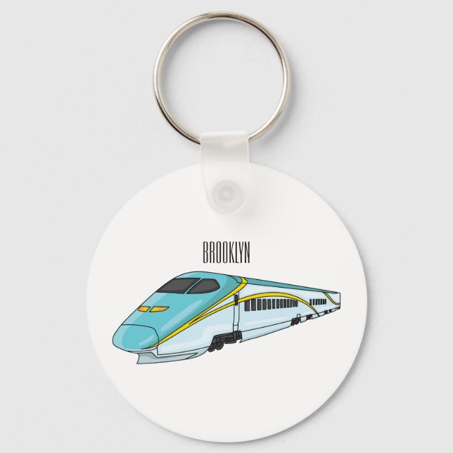 High speed bullet train cartoon illustration key ring (Front)