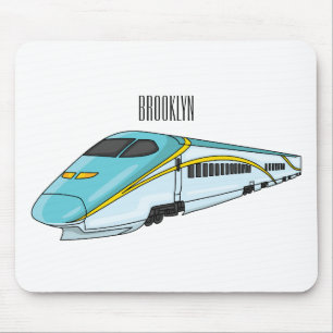 High speed bullet train cartoon illustration mouse pad
