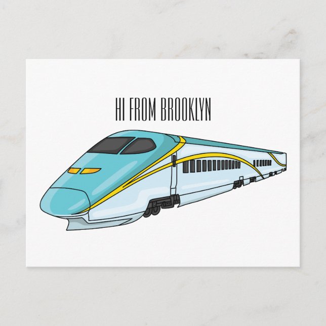 High speed bullet train cartoon illustration postcard (Front)