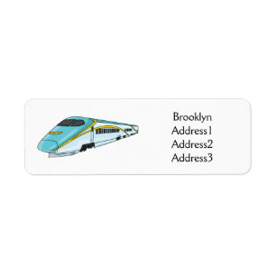High speed bullet train cartoon illustration return address label