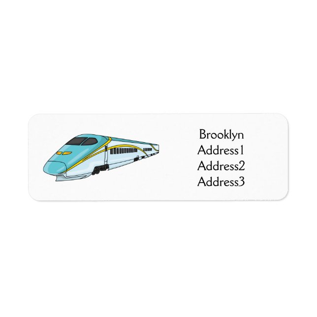 High speed bullet train cartoon illustration return address label (Front)