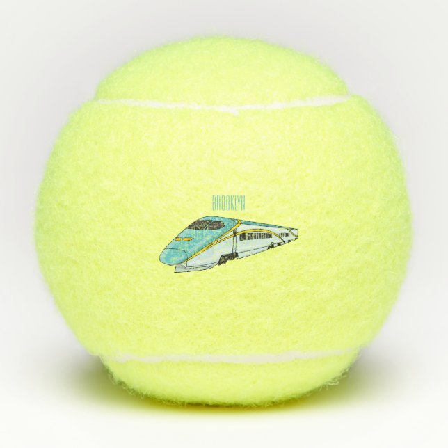High speed bullet train cartoon illustration  tennis balls (Front)
