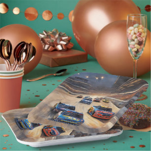 High-Speed Colorful Twilight Racing Scene Paper Plate