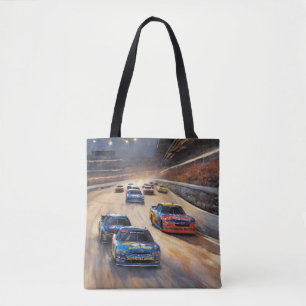 High-Speed Colorful Twilight Racing Scene Tote Bag