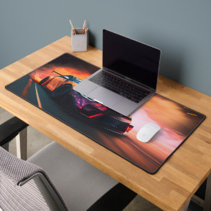High-Speed Drift Car Digital Neon Sunset Desk Mat