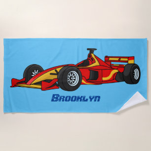High speed racing cars cartoon illustration beach towel