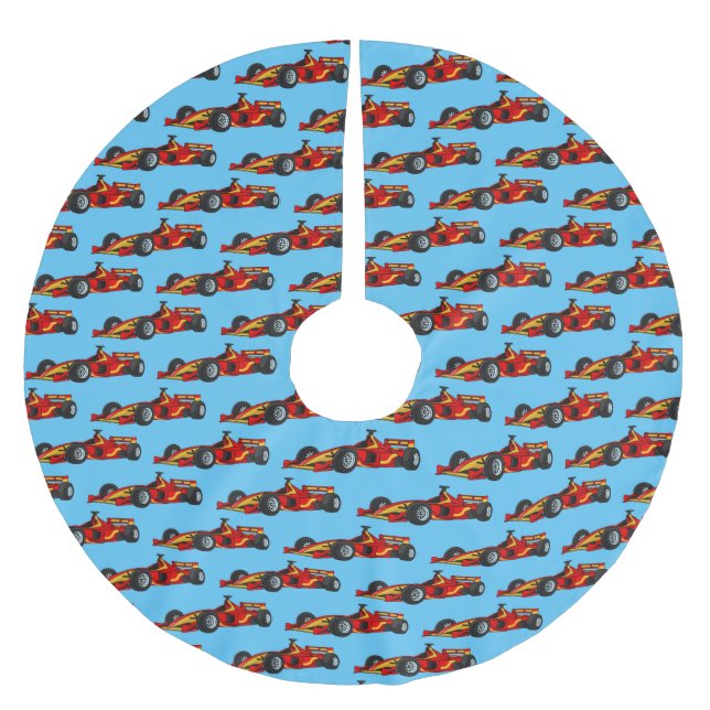 High speed racing cars cartoon illustration brushed polyester tree skirt (Front)