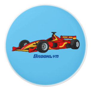 High speed racing cars cartoon illustration ceramic knob