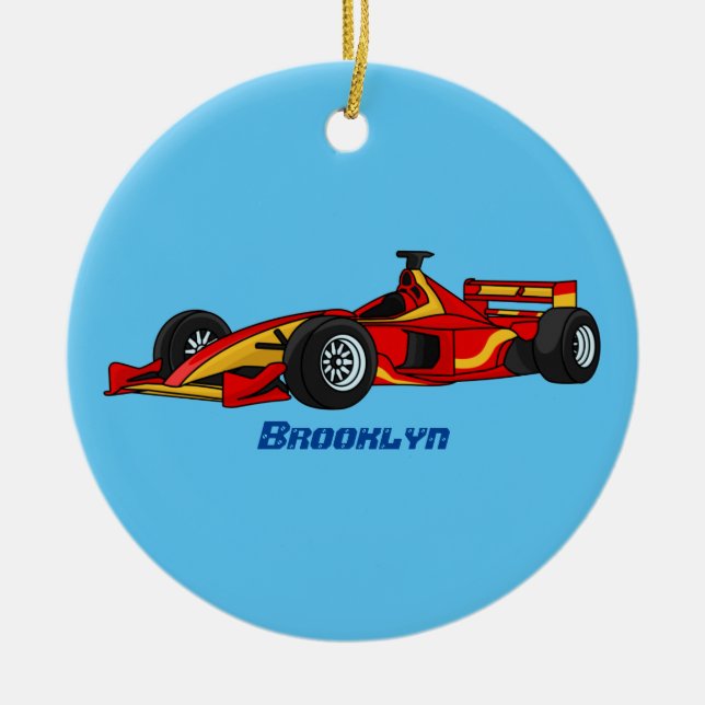 High speed racing cars cartoon illustration ceramic ornament (Front)