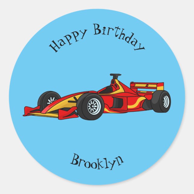 High speed racing cars cartoon illustration classic round sticker (Front)