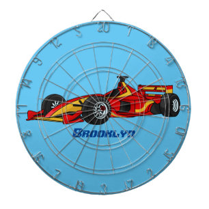 High speed racing cars cartoon illustration dartboard