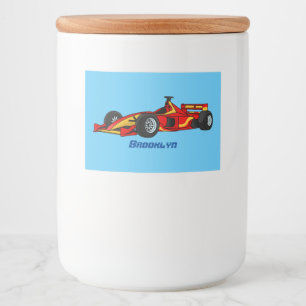 High speed racing cars cartoon illustration food label