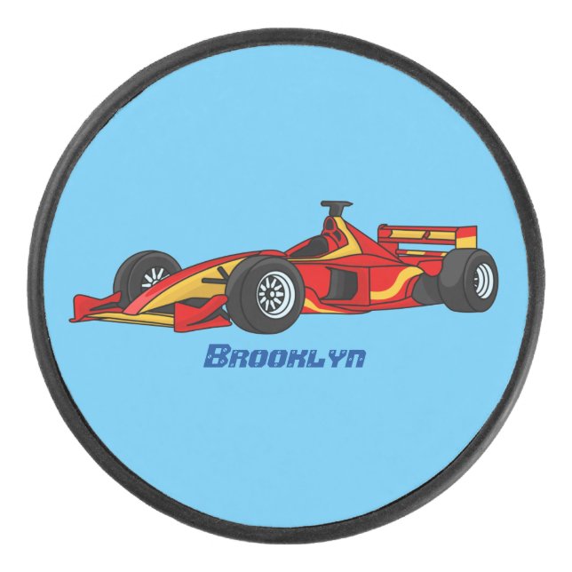 High speed racing cars cartoon illustration hockey puck (Front)