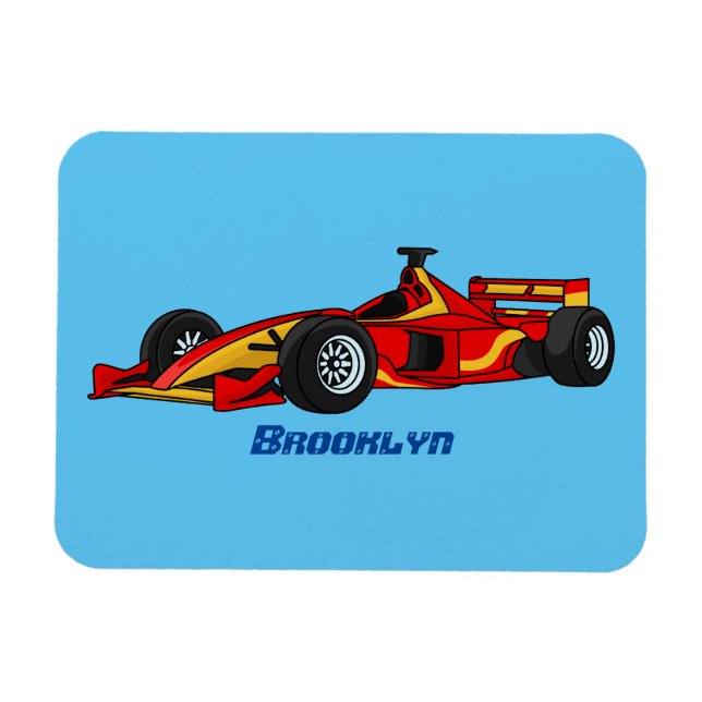 High speed racing cars cartoon illustration magnet (Horizontal)