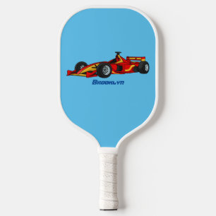 High speed racing cars cartoon illustration pickleball paddle