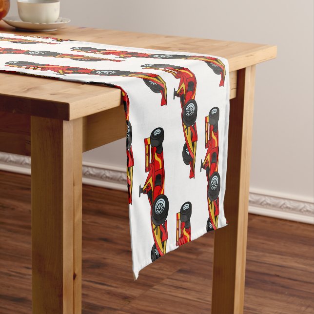 High speed racing cars cartoon illustration short table runner (In Situ)