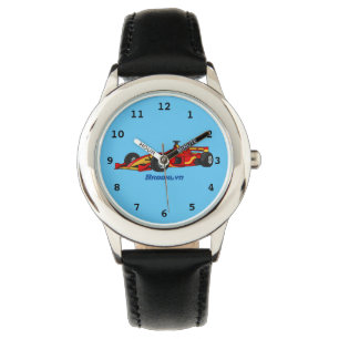 High speed racing cars cartoon illustration watch