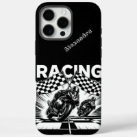 High-speed racing with chequered flags in action