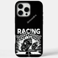 High-speed racing with chequered flags in action