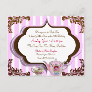 High Tea Birthday Invitations Front and Back