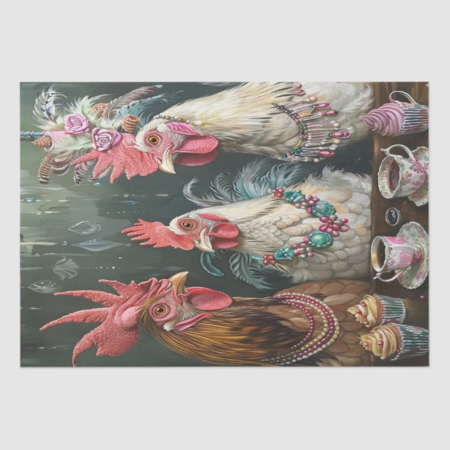 High Tea Hens Poultry Decoupage  Tissue Paper (Front)