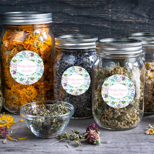 High Tea Party Pattern Personalised Tea Classic Round Sticker (Creator Uploaded)